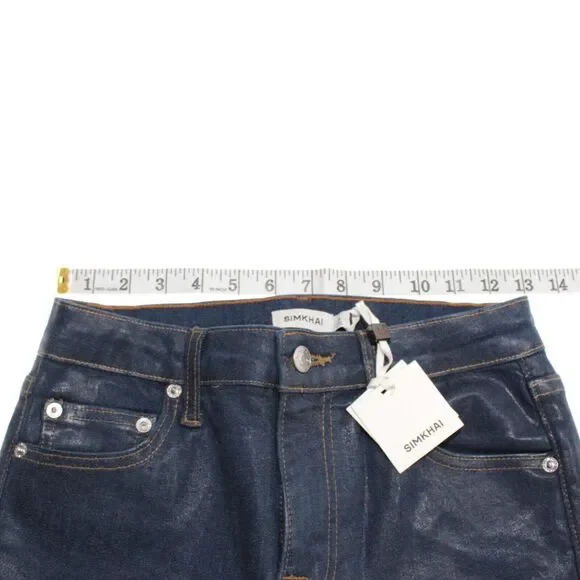 Simkhai NWT Coated High Rise Skinny Jeans Size 26 US In Blue Cotton Blend Denim